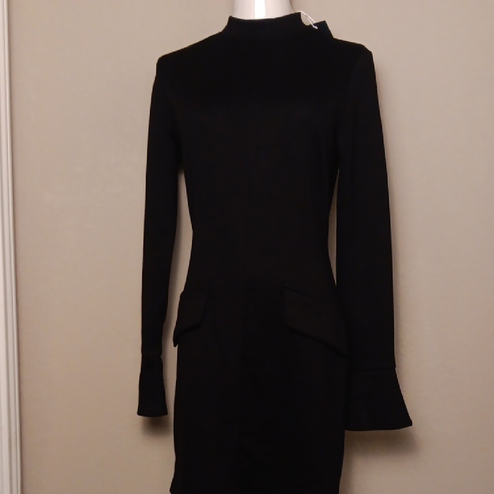 NWT! Black Bell Sleeve Asymmetrical Cocktail Dress - Picture 4 of 13